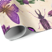 Paarse vogels Butterflies en paddenstoelen Cadeaupapier (Rol Hoek)