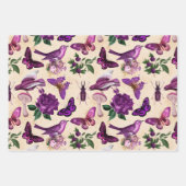 Paarse vogels Butterflies en paddenstoelen Inpakpapier Vel (Voorkant 3)