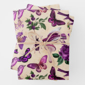 Paarse vogels Butterflies en paddenstoelen Inpakpapier Vel (In situ)