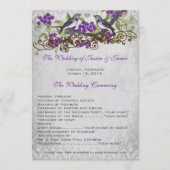 Paarse Vogels Damask Trouwprogramma's Programmakaart (Voorkant)