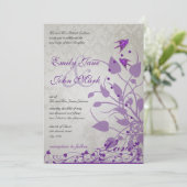  Paarse vogels Hearts Wedding Invites Kaart (Staand voorkant)