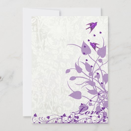  Paarse vogels Hearts Wedding Invites Kaart (Achterkant)