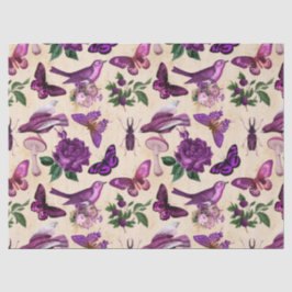 Paarse vogelvliegen en paddenstoelen ontkoppelen tissuepapier