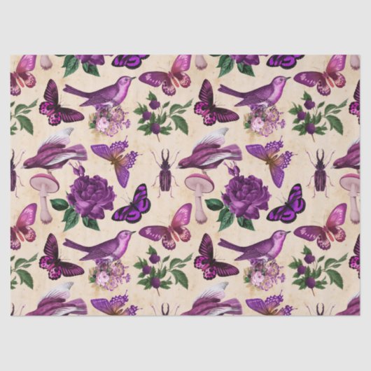 Paarse vogelvliegen en paddenstoelen ontkoppelen tissuepapier (Voorkant)