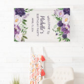 Paarse volken Floral Birthday Welkom Spandoek (Insitu)