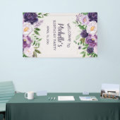 Paarse volken Floral Birthday Welkom Spandoek (Beurs)