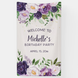 Paarse volken Floral Birthday Welkom Spandoek