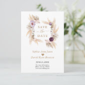 Paarse volken Witte Orchidee Pampas Grass Wedding Save The Date (Staand voorkant)