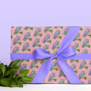 Paarse volks kunst uilen op roze achtergrond cadeaupapier