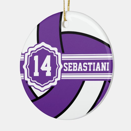 Paarse volleybal 🏐 | Naam en nummer DIY Keramisch Ornament (Links)