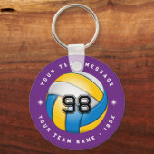 Paarse Volleybal Sport Team Ronde Sleutelhanger (Voorkant)