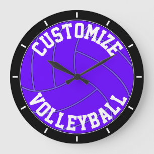 Paarse Volleyball Aangepaste teamnaam/tekstwandklo Grote Klok