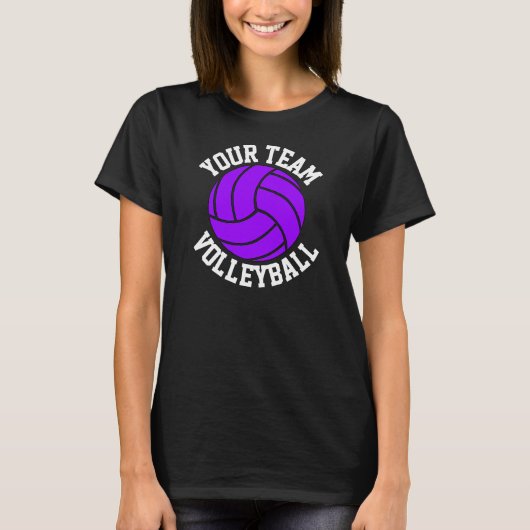Paarse Volleyball Aangepaste teamnaam Vrouwen Zwar T-shirt (Voorkant)