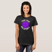 Paarse Volleyball Aangepaste teamnaam Vrouwen Zwar T-shirt (Voorkant volledig)