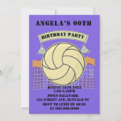 Paarse Volleyball Birthday Party nodigt uit (Voorkant)