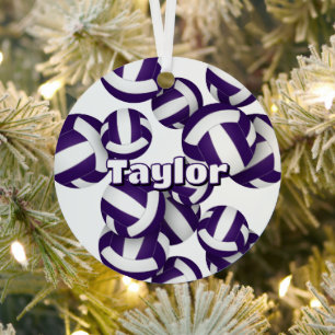 paarse volleyballen met atletennaam Keepsake Metalen Ornament
