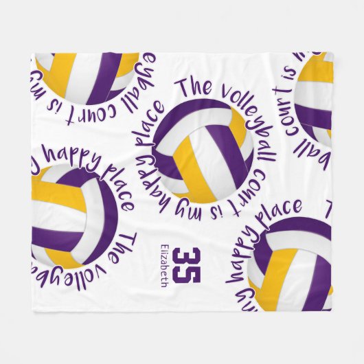 paarse volleybalrechtbank gelukkig plaats fleece deken (Voorkant (Horizontaal))