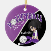 Paarse volleybalspeler diva Girl Keramisch Ornament (Voorkant)