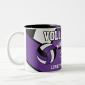 Paarse volleybalsport tweekleurige koffiemok (Links)