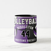 Paarse volleybalsport tweekleurige koffiemok (Center)