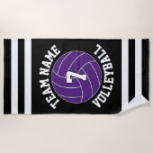 Paarse Volleybalteamnaam & afspeelnummer Aangepast Strandlaken (Voorkant)