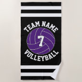 Paarse Volleybalteamnaam & afspeelnummer Aangepast Strandlaken (Voorkant)