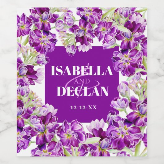 Paarse voorraad bloem waterverf bloemenbruiloft wijn etiket (Enkel label)