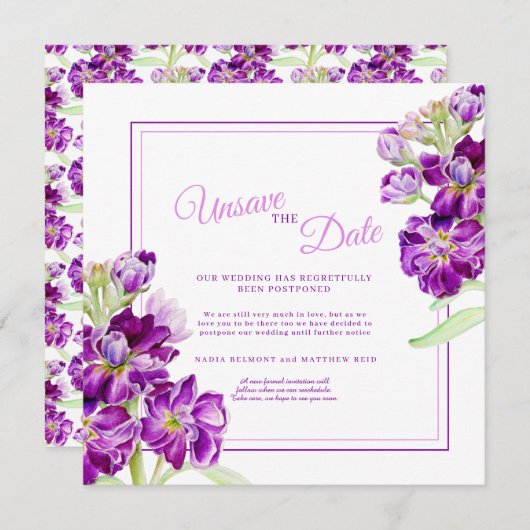 Paarse voorraad bloemen art bruiloft Unsave de dat Kaart (Voorkant / Achterkant)