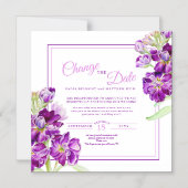 Paarse voorraad bloemen art bruiloft wijzig de dat magnetische uitnodiging (Voorkant)
