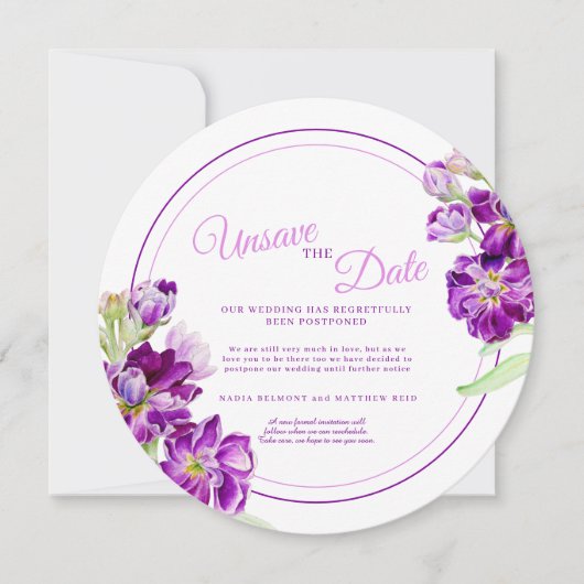 Paarse voorraad bloemen bruiloft Unsave de datum r Kaart (Voorkant)