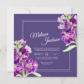 Paarse voorraad bloemen waterverf en foto bruiloft kaart (Voorkant)