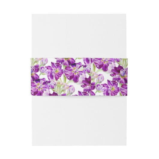 Paarse voorraad bloemenbruiloft waterverf uitnodigingen wikkel (Achterkant Voorbeeld)