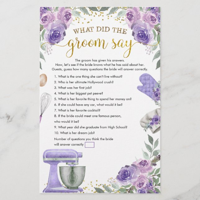 Paarse voorraad keuken wat groom zegt (Voorkant)