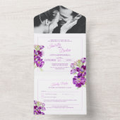 Paarse voorraad waterverf bruiloft basic RSVP All In One Uitnodiging (Binnen)