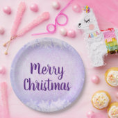 Paarse vorst vrolijk kerstfeest papieren bordje (Feest)