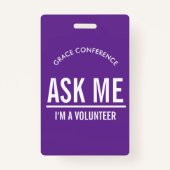 Paarse Vraag me Ik ben een vrijwilliger ID badge (Achterkant)