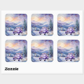 Paarse  Vrachtwagen en Bergen Kerstmis Vierkante Sticker (Vel)