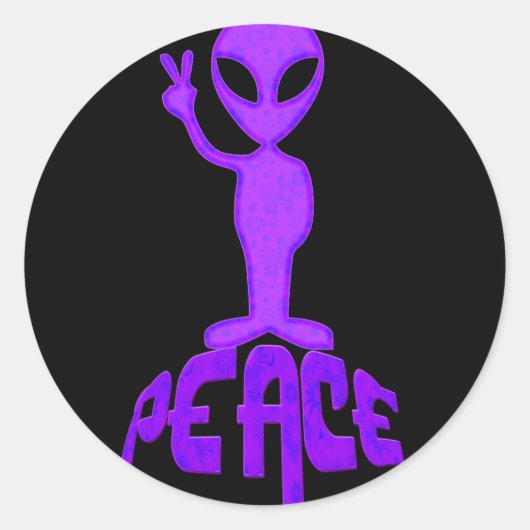 Paarse VredesAlien Ronde Sticker (Voorkant)