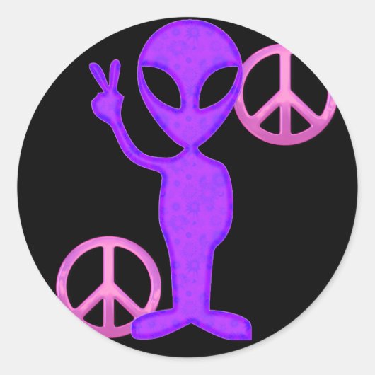 Paarse VredesAlien Ronde Sticker (Voorkant)