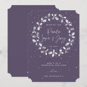 Paarse vredesliefde + handdruk Holly Wreath Feestdagenkaart (Voorkant / Achterkant)