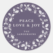 Paarse vredesliefde + Joy Holly Wreath Ronde Sticker (Voorkant)