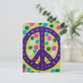 Paarse Vredesteken op Geel Briefkaart (Staand voorkant)