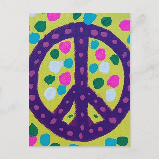 Paarse Vredesteken op Geel Briefkaart (Voorkant)