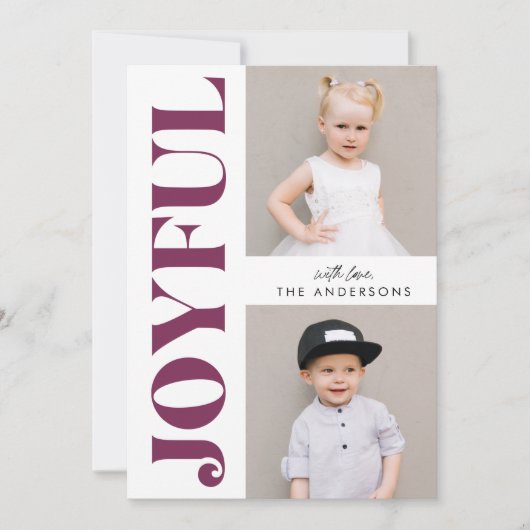 Paarse vreugdevolle moderne kerst 4 foto feestdagenkaart (Voorkant)