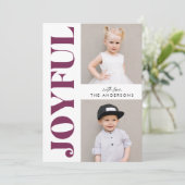 Paarse vreugdevolle moderne kerst 4 foto feestdagenkaart (Staand voorkant)