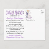 Paarse Vrijgezellenfeest Cartoon bruid & bruidegom Uitnodiging Briefkaart (Achterkant)