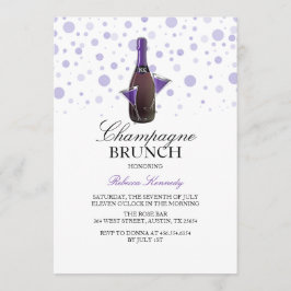 Paarse Vrijgezellenfeest Champagne Brunch Uitnodig Kaart