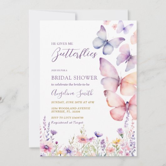 Paarse Vrijgezellenfeest geeft hij me vlinders Kaart (Voorkant)