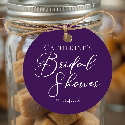 Paarse Vrijgezellenfeest gepersonaliseerd wit scri Bedankjes Labels