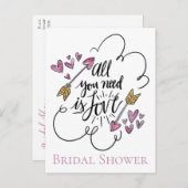 Paarse Vrijgezellenfeest liefde harten pijl bruilo Uitnodiging Briefkaart (Voorkant / Achterkant)